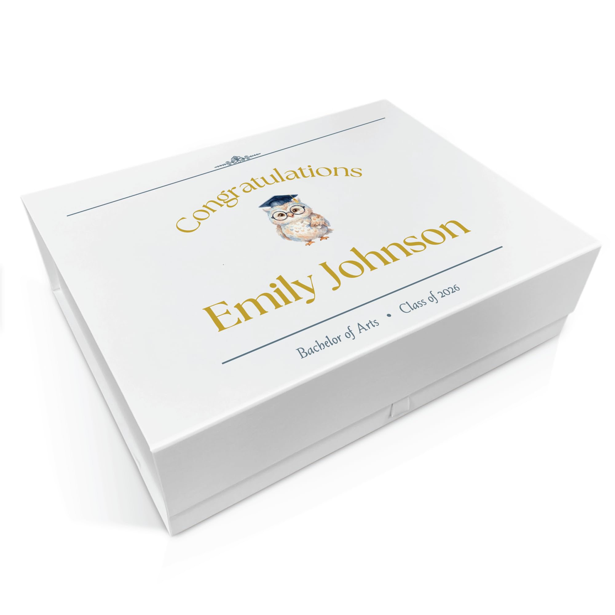 COOKIES AND KOALAS Personalised Graduation Gift Box – XL 42x32x12cm Magnetic Keepsake Box for Graduation Gifts, University Memory Box, Class of 2026 Gift Box with Custom Name - Design 1