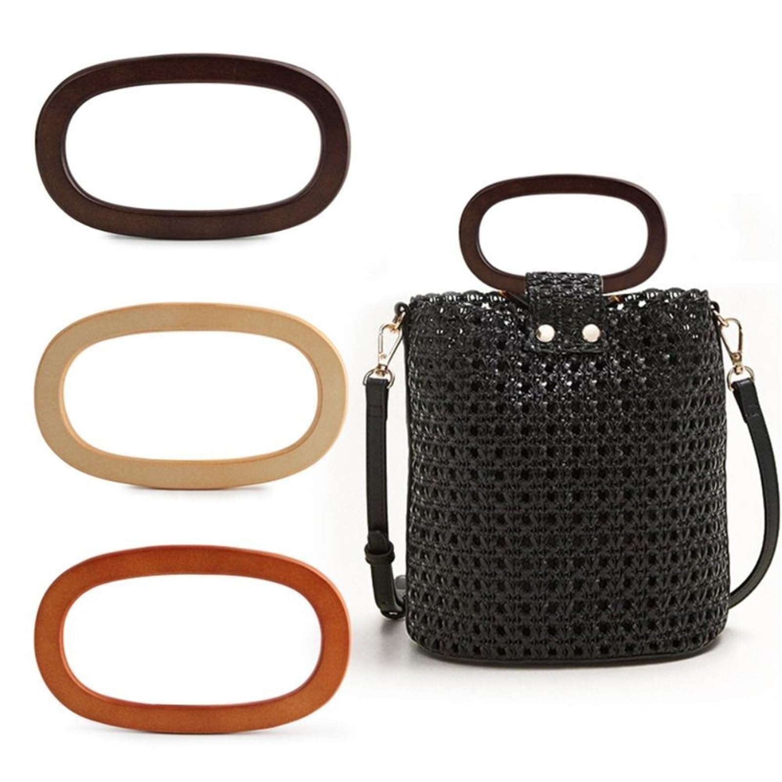 10 piezas Asa ovalada for bolso para DIY Bolsas de Playa | El bolso de madera del 17.3*10cm maneja el bolso del ganchillo de la correa del bolso(Dark Coffee)