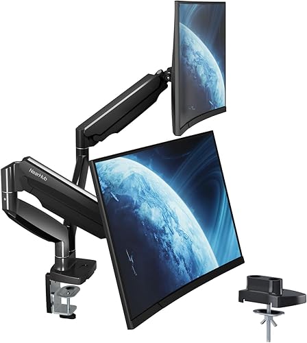 Miniatura 1 de Brazo de monitor doble curvado para monitor de hasta 35 pulgadas, máximo 28.6 libras cada una, brazo de monitor ultra ancho resistente, giratorio de