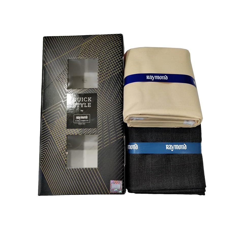 raymond fabrics Men's Unstitched Shirt Pant Fabric Combo Set | Elegant Cream Shirt & Charcoal Trouser Material | Formal Tailoring Fabric for Professional Wear-picture-53