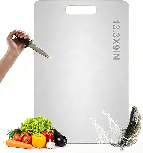 Tabla de cortar de acero inoxidable para cocina, tabla de cortar no tóxica de grado alimenticio 304, a prueba de deformación y fácil de limpiar,