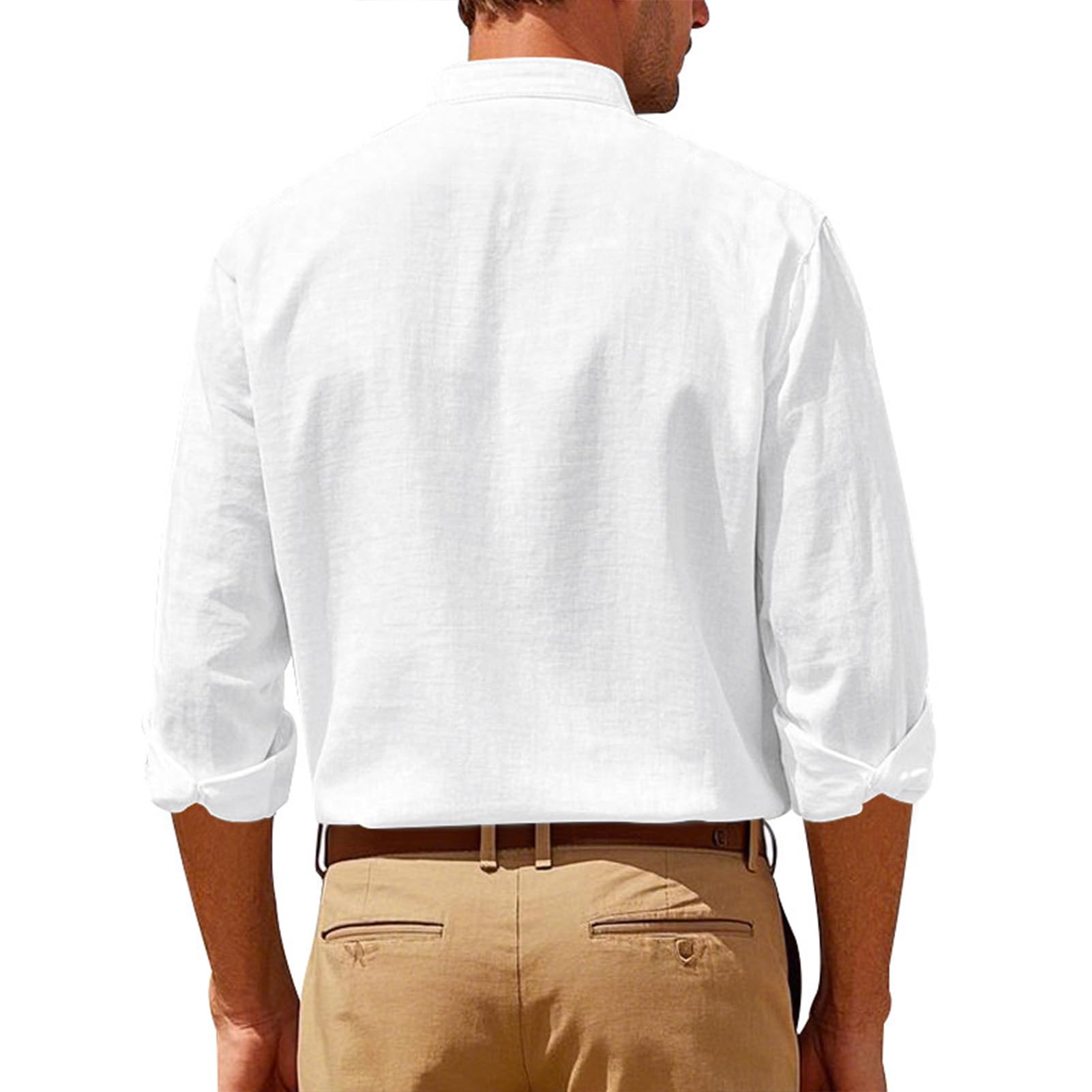 Volemo Camisa Lino Hombre Camisas Manga Larga con Bolsillo Color Sólido Casual Shirts Regular Fit
