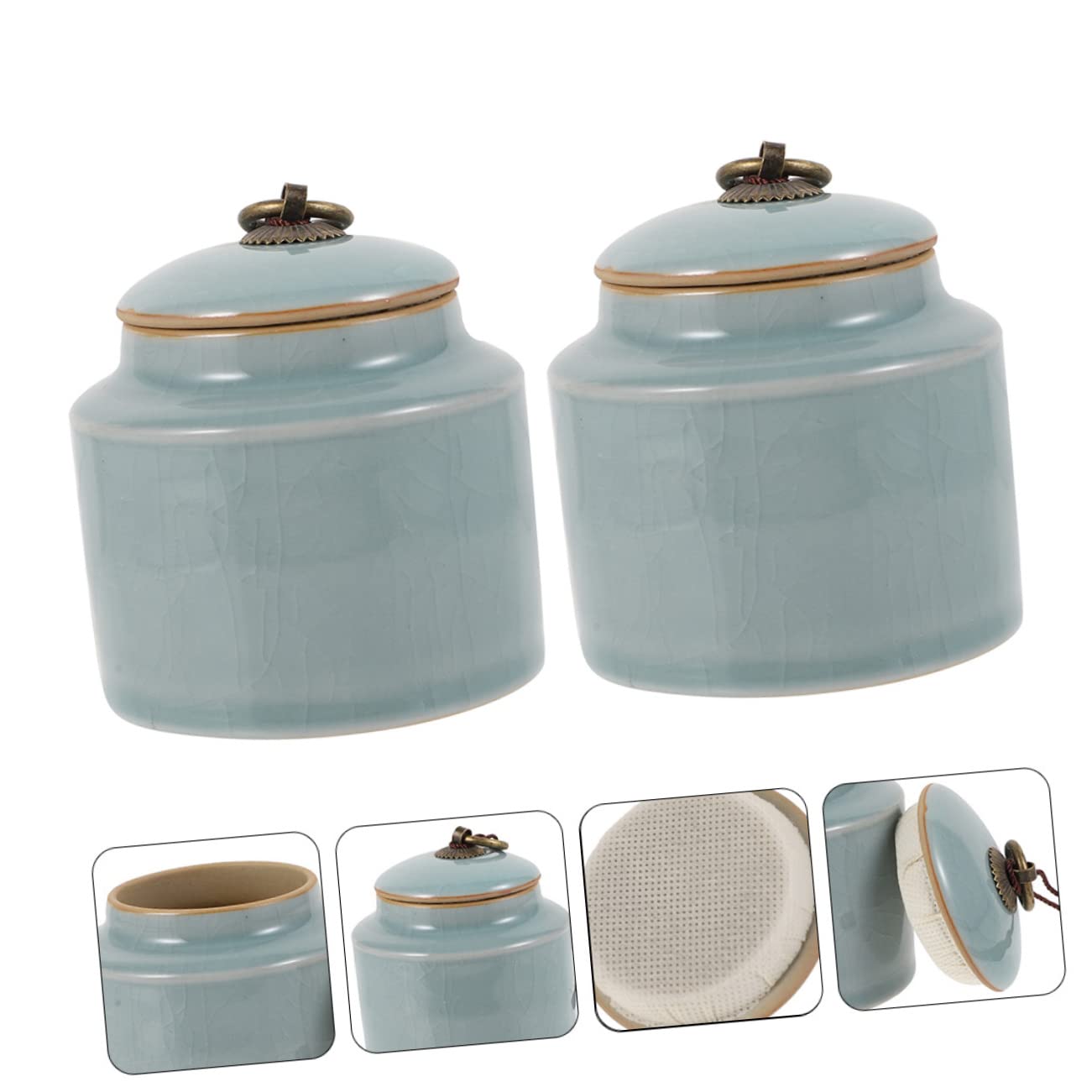VICASKY Barattoli la Conservazione in Ceramica Sigillati 2 Pezzi, Contenitori Ermetici per Alimenti Secchi, Barattoli Cucina Decorativi per Tè, Zucchero e Snack, Adatti a Casa,