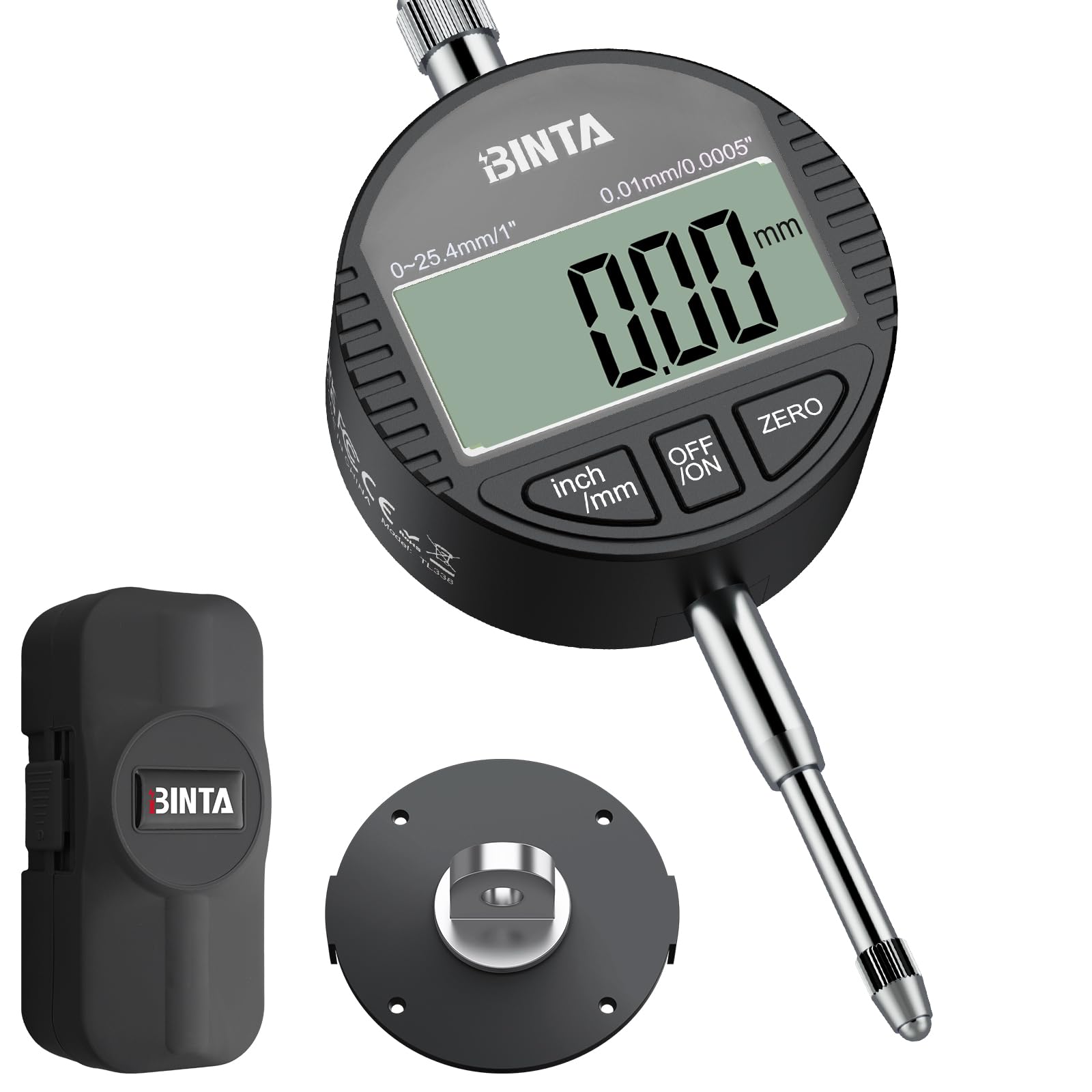 BINTA Indicateur Numérique à Cadran 1 Pouce/0,0005 Pouce, DTI Comparateur 0.01/0.0005'' Écran LCD Alliage de Zinc avec Couvercle Arrière pour Applications Industrielles, Mécaniques, 3D et