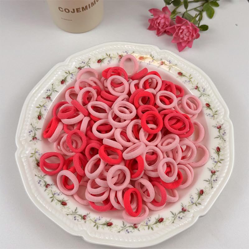 100 Pcs Small Girls Hair Bands Baby Bobbles Soft Toddler Hairbands Mini Hair Ties for Kids Girls Young Chidren with Storage Box Pink