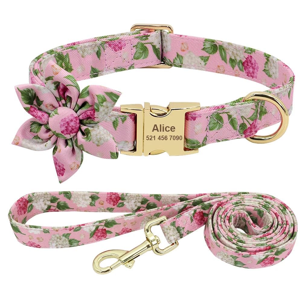 Set Di Collare E Guinzaglio Identificativo Per Cani Stampato In Nylon Resistente Set Di Collare E Guinzaglio Per Cani Regolabili Con Incisione Personalizzata Set Di Collare E Guinzaglio Per