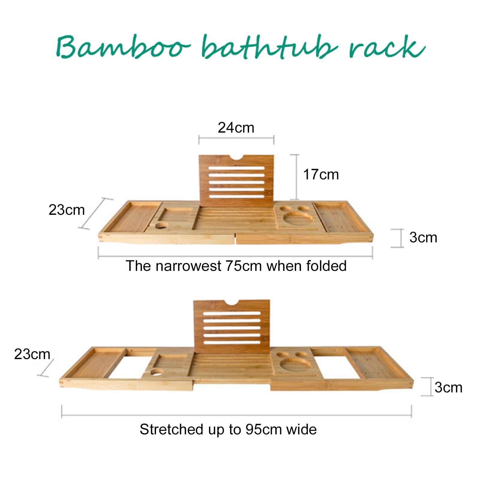 Bandejas de bambú para bañera, Bandeja Extensible para bañera de bambú de 37,4 Pulgadas con Soportes para Libros de tabletas y teléfonos Inteligentes, Bandeja y Soporte para Copas de Vino