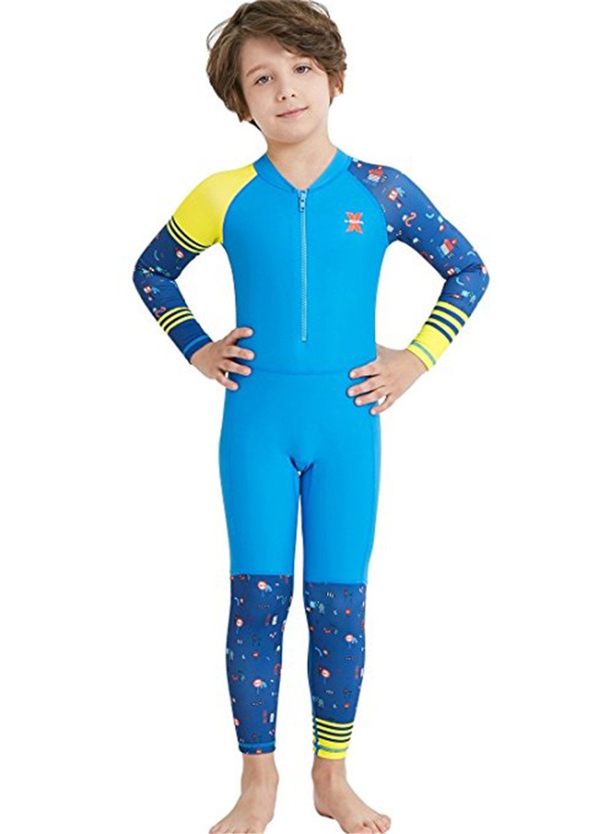 JELEUON Little Kids Boys Girls One Piece Sun Protection Long Sleeve UPF 50 Wetsuit Swimsuits for Surfing Diving Sailing S