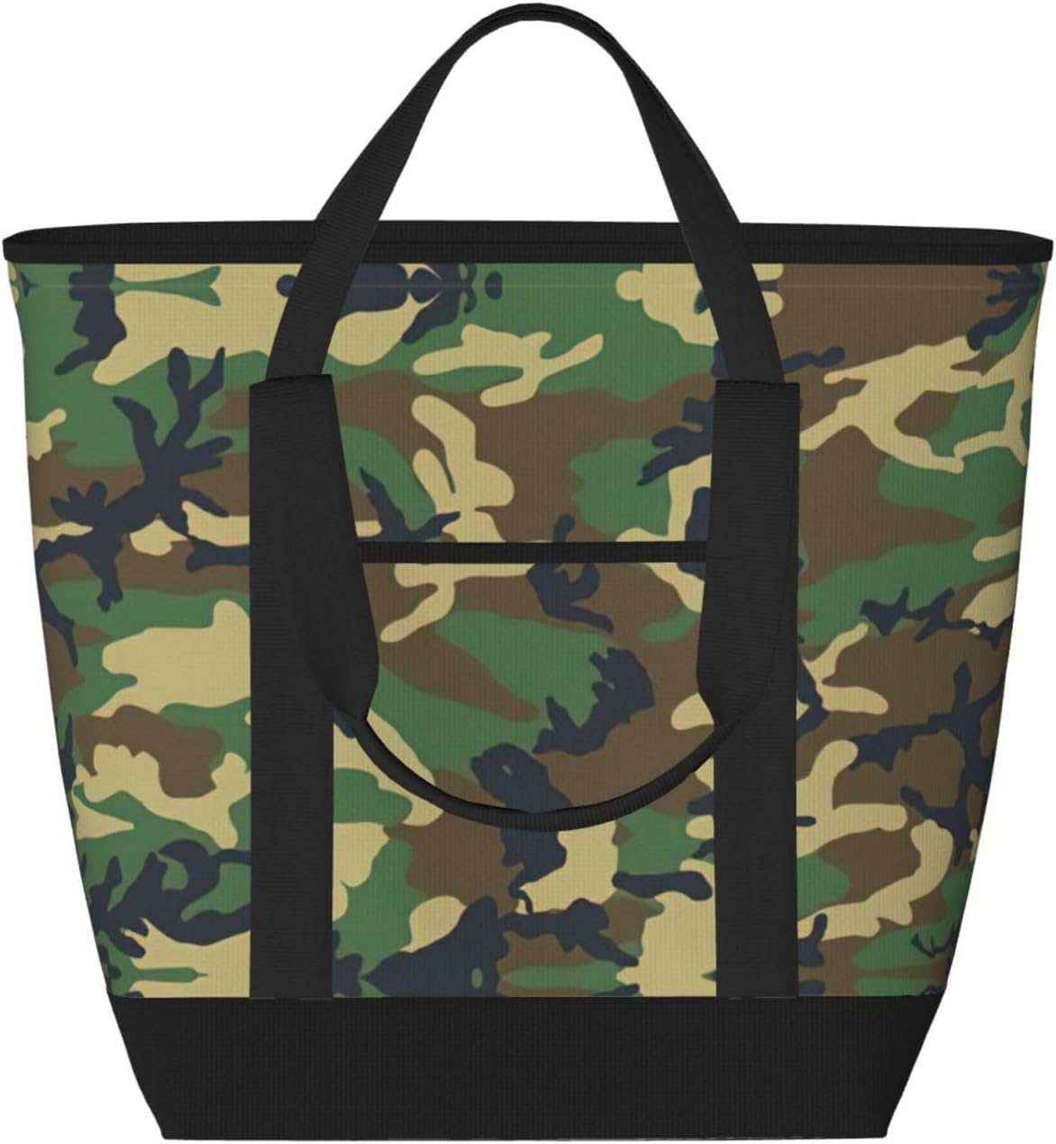 Green Military Camo Print Large Cooler Bag Tote Bag,Reusable Grocery Bag,Lunch Box Bag, For Picnic Beach Camping