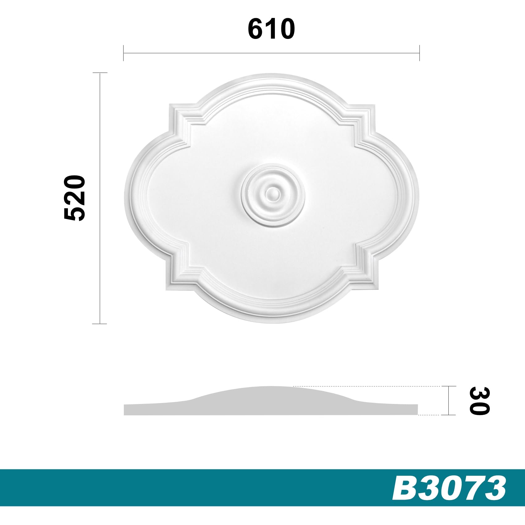 HEXIM Perfect Stuckrosette B3074, 70 cm - Plafondrosette wit, van PU/ polyurethaan, sierelement, stucwerk, wanddecoratie woonkamer lamp rond