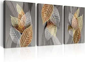 DZRWUBHS Abstract Leaves Wall Paintings - Artwork Inspiration for Living Room, Bedroom, Kitchen & Office - 3 Piece Canvas Wall Art