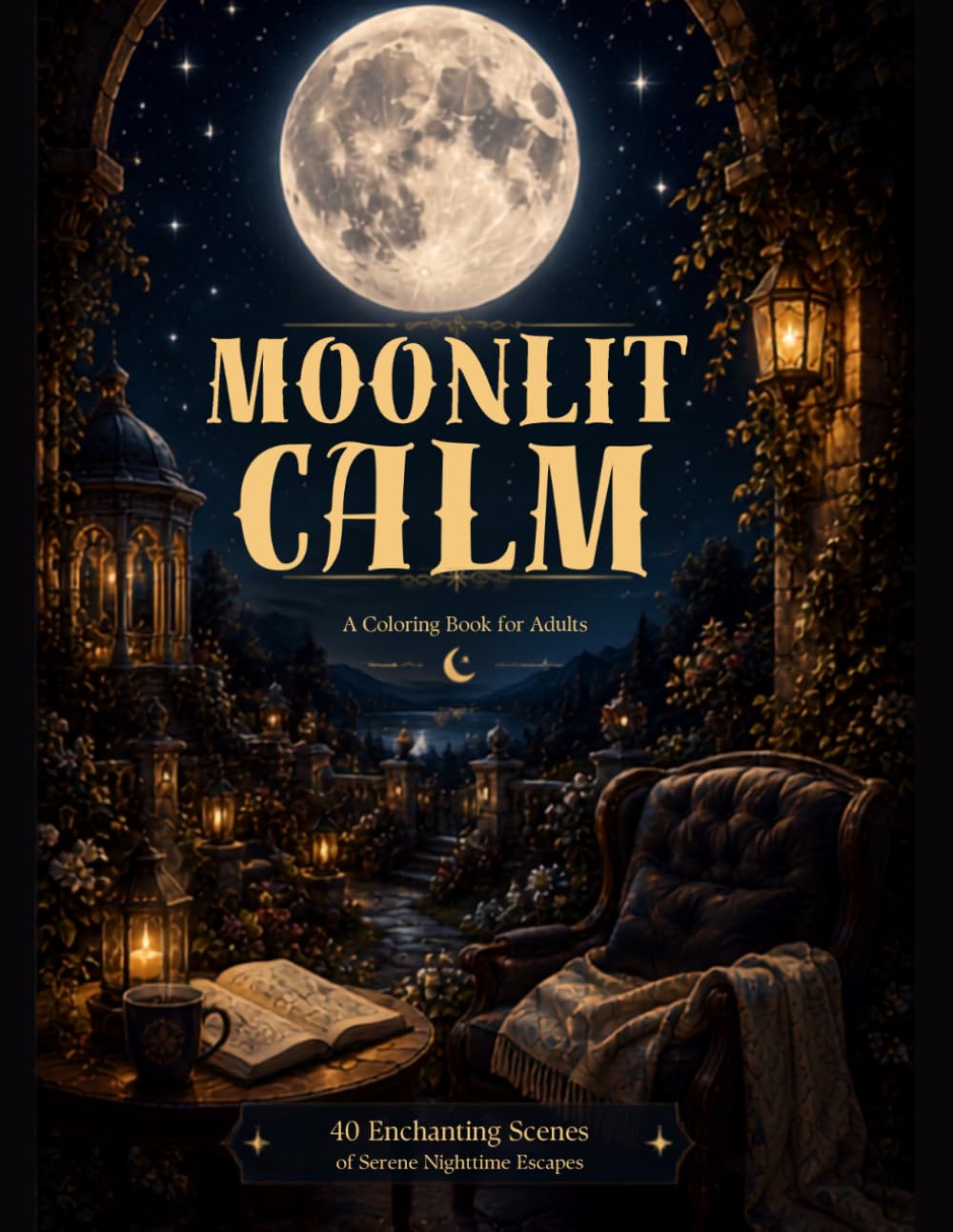 Moonlit Calm: A Cozy Nighttime Coloring Book with 40 Peaceful Moonlit Scenes for Relaxation and Stress Relief
