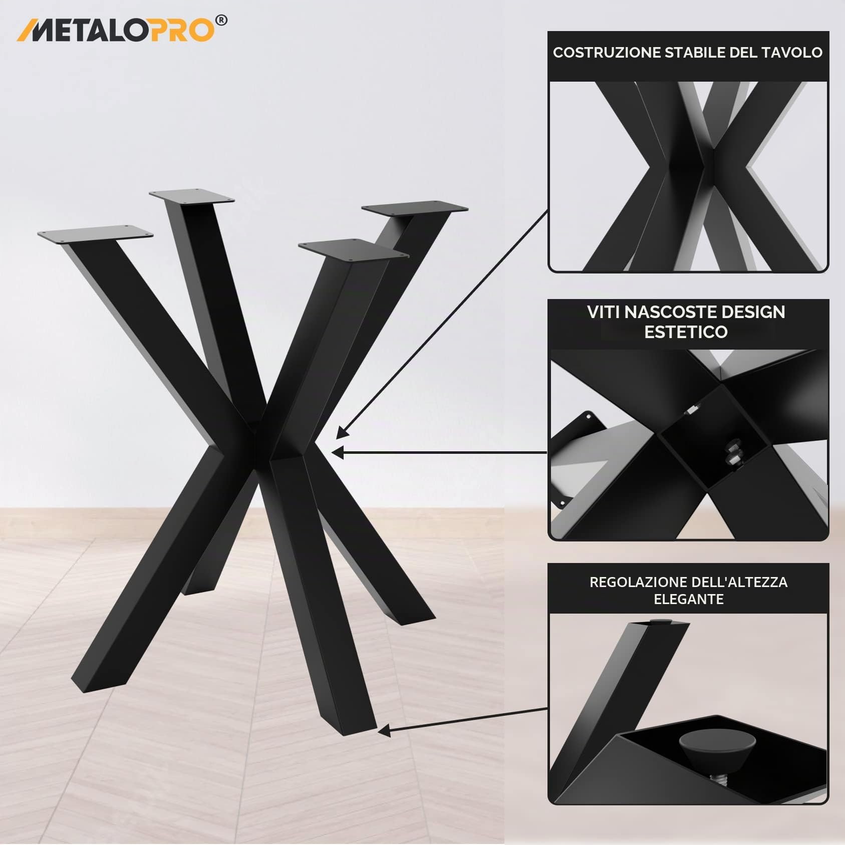 Gambe per Tavolo da Pranzo in Acciaio, Gambe per Scrivania, Mobili, Tavoli, Cavalletto Nero per Tavoli, Piedi per Tavolo in Ferro, Guide per Tavolo di Vetro, Stile Moderno – 70x70x72 cm | Metallo Di Alta Qualità, Ideale Per Sala Da Pranzo E Ufficio, Monta
