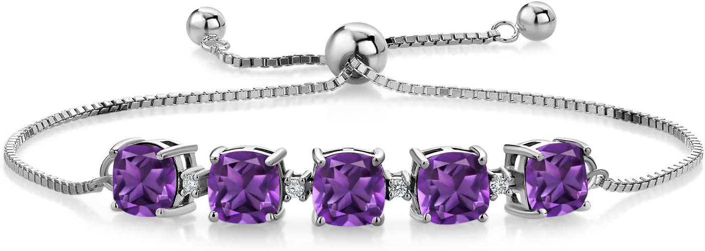 Gem Stone King 4-7 Cttw Gemstone Birthstone and Lab Grown Diamond Tennis Bracelet For Women | 925 Sterling Silver | 6MM Cushion | Bollo Bracelet | Fully Adjustable Up to 9 Inch | Easy-On Easy-Off Gem Stone King 4-7 Cttw Gemstone Birthstone and Lab Grown Diamond Tennis Bracelet For Women | 925 Sterling Silver | 6MM Cushion | Bollo Bracelet | Fully Adjustable Up to 9 Inch | Easy-On Easy-Off