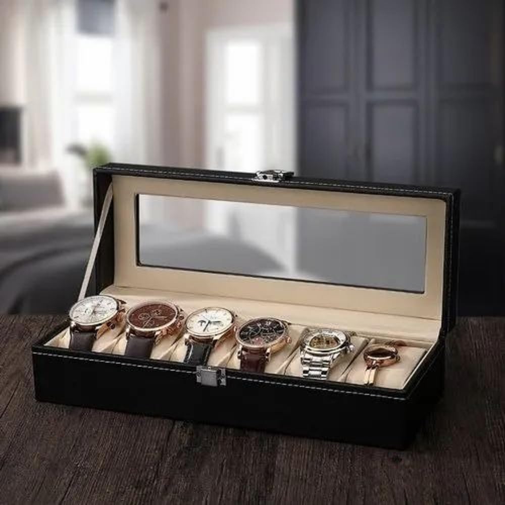 VAIDUE Watch Boxes, 6 Slots Watch Storage Holder and Display Box with Transparent Glass, PU Leather Lockable Watch Organizer with Removable Pillow for Men and Women, Watch Case Storage Box for Gifts (B0CJYB9R2H) Amazon Price History, Amazon Price Tracker