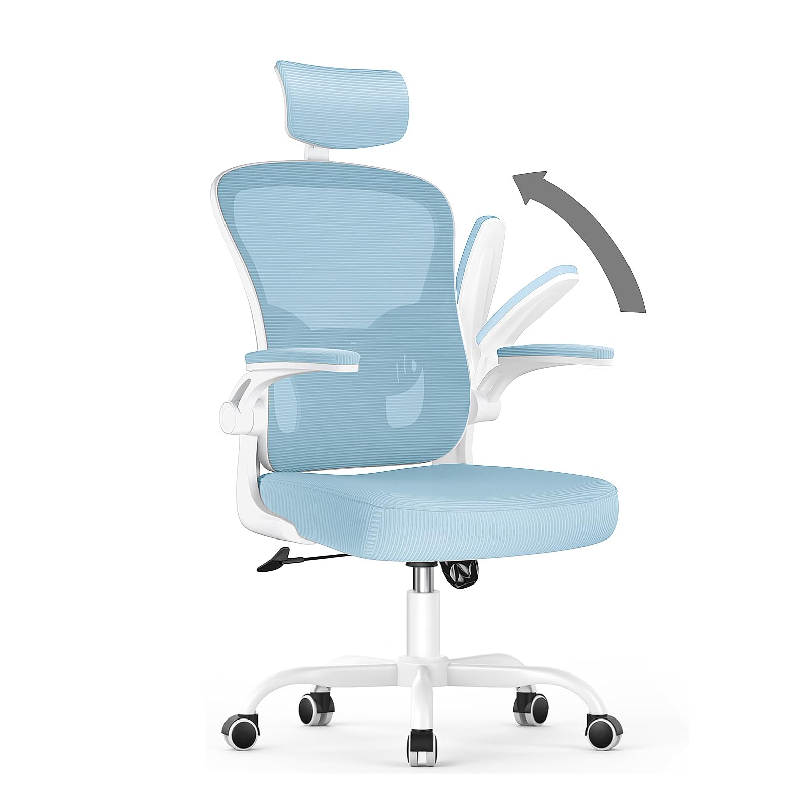 naspaluro Ergonomic Mesh Office Chair, Upgraded Metal Base, Padded Flip‑up Armrests, Adjustable Headrest Lumbar Support, 150KG Heavy Duty Computer Chair for Home Office Bedroom Conference Room-Blue
