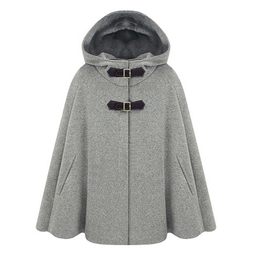 Femme Cape à Capuche Élégant Chaud Hiver Veste Blouson Manteau Poncho Cape Mélange de laine