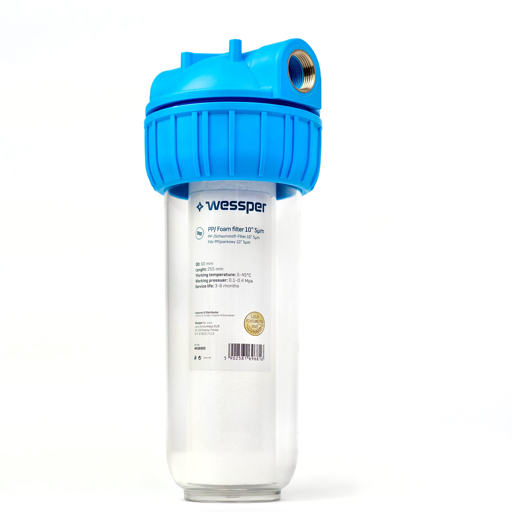 Filtro Acqua Wessper 1 Stadio - Prefiltro Per Tubazioni, Filettatura 1 Pollice, Capacit&agrave; 2000L