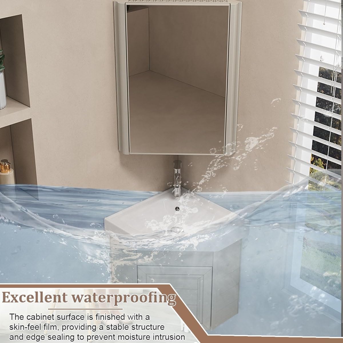 Fregadero esquinero compacto de cerámica blanca, montado en la pared, ahorra espacio, para baños pequeños y apartamentos, diseño de 48 cm para espacios limitados, accesorio de baño moderno