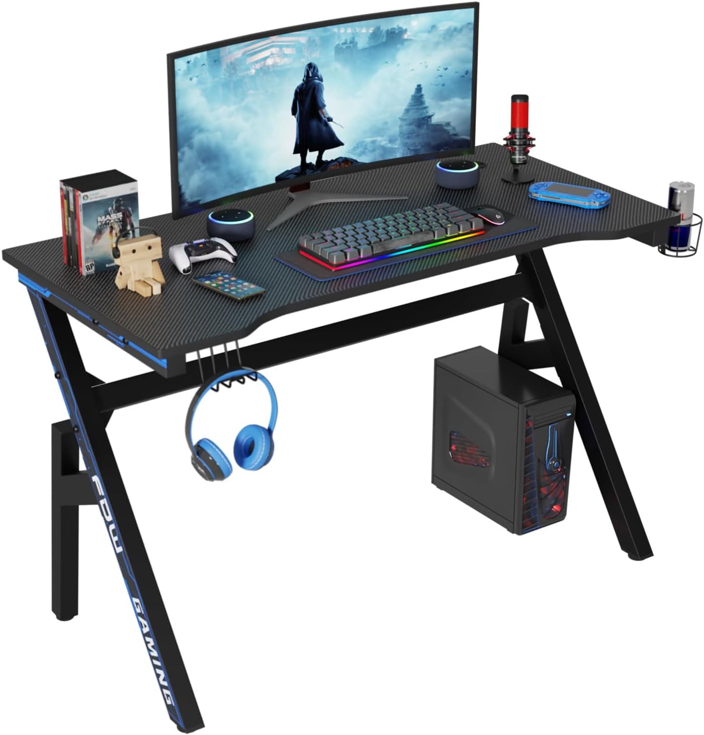 PayLessHere | 47" Gaming Table | Blue | R-Shaped Computer Desk