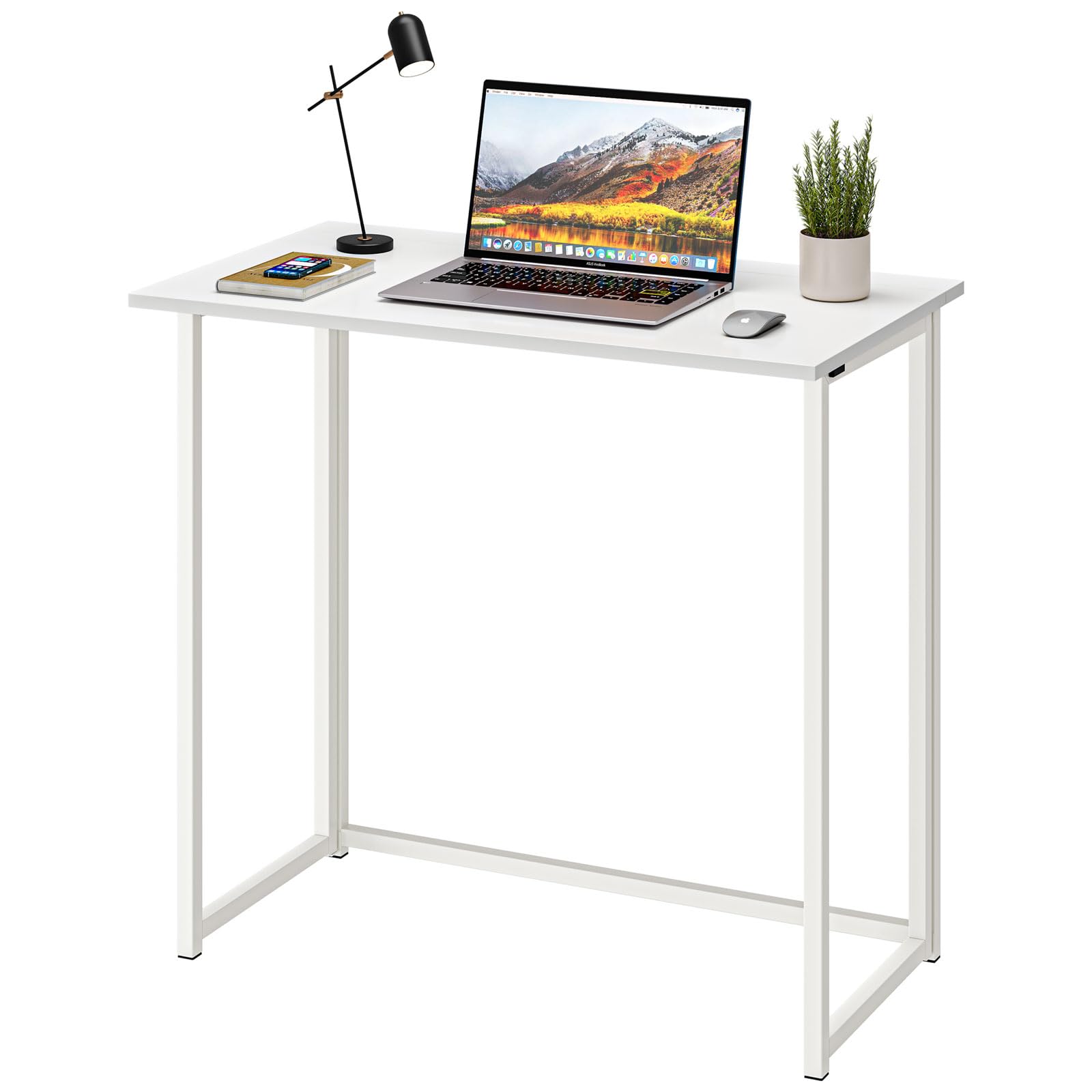 Dripex Compact Folding Desk No Assembly Required Computer Desk Folding Hobby Craft Table, White