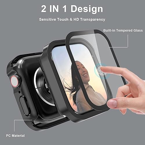 Miniatura 3 de Funda y cristal para Apple Watch Serie 8 de 1.772 in, 1.614 in, 1.732 in, 1.575 in, protector de pantalla impermeable, accesorios para parachoques