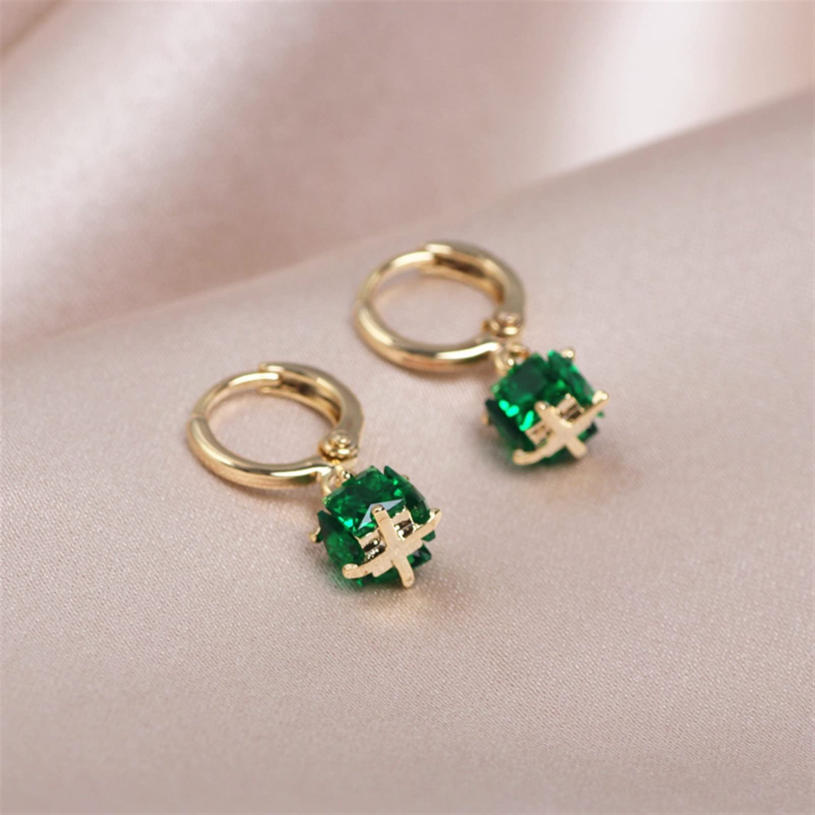 Design Charm Himple Rotondo Orecchini a Cerchio per Donne Orecchini in Pietra Di Cristallo Cubico Verde Vintage, ESBANT