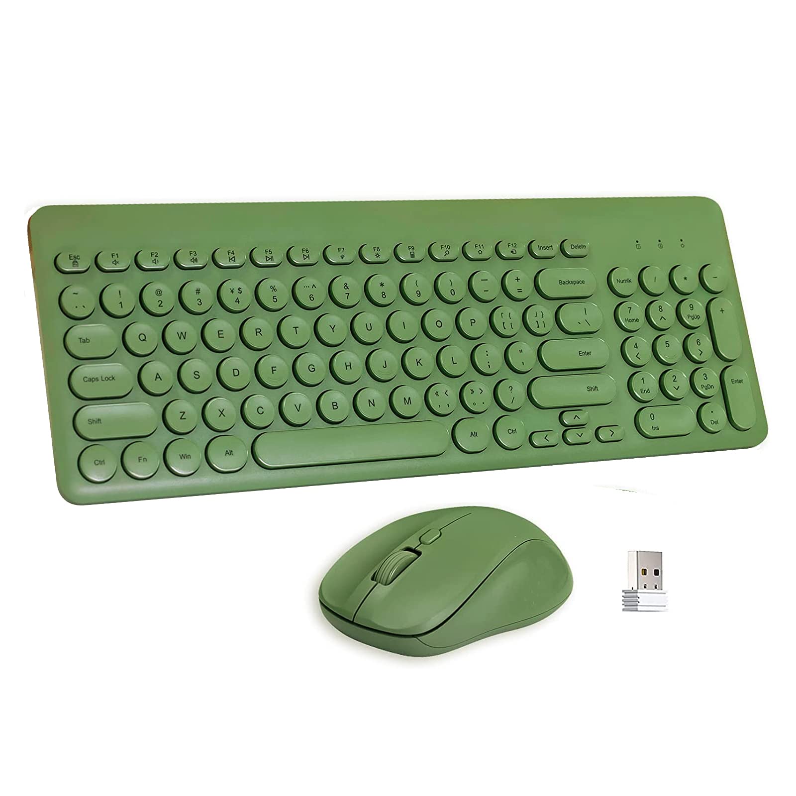 Wireless Keyboard and Mouse Combo,JieruiDeng 2.4Ghz USB Cordless Full-Sized Colorful Keyboard with Numeric Keypad and Noisless Mice Set for Computer Laptop PC Gamer (Green)