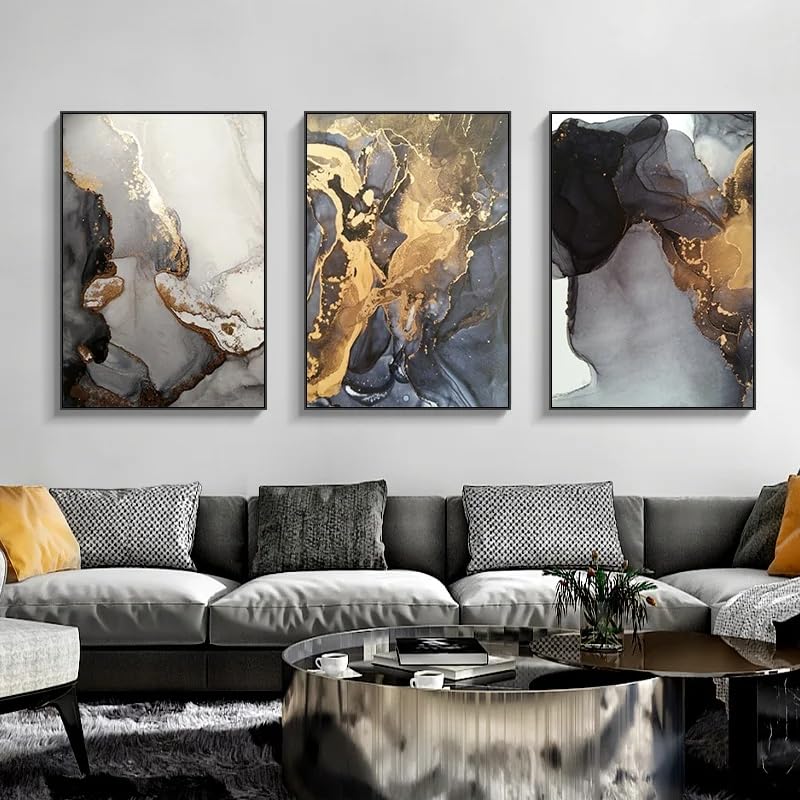 LTjiajuypd Stampe su tela astratte in marmo nero e grigio, poster artistici da parete per soggiorno e arredamento moderno (60x85 cm - 3 pezzi)