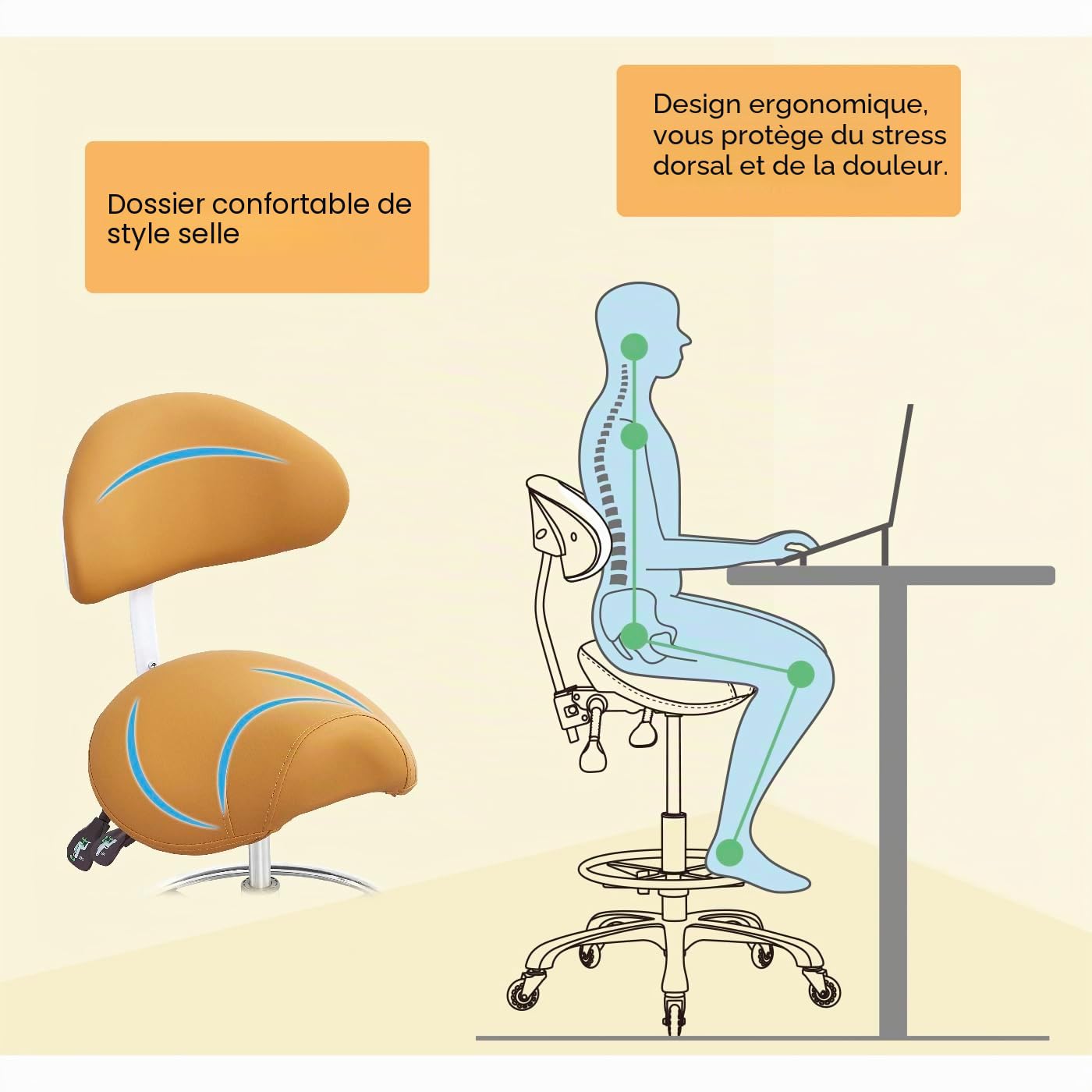 Tabouret de selle hydraulique pivotant réglable 158,8 kg support dorsal repose-pieds salon spa beauté massage clinique dentaire
