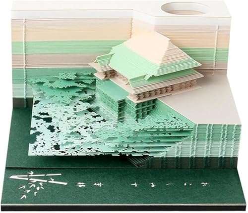 KOKUMON清水寺 紙彫刻 日本 3D ペーパーノート 立体メモパッド 付箋紙 ブックマーク ペンホルダー クリエイティブ 誕生日ギフト 手工芸愛好家 (レッド)