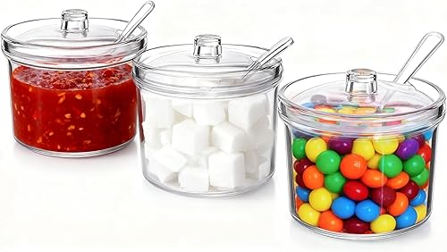 Juego de 3 recipientes de acrílico para condimentos, contenedor de especias con tapas y cucharas para Kithchen Gourmet Organizador para el hogar