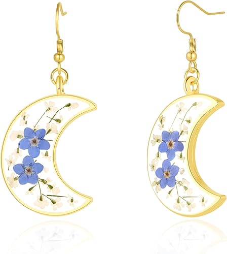 Miniatura 6 de Forget-Me-Not and Queen Anne's Lace Pressed Wildflower Earrings  Silver Drop Dangle Earrings for Girls  Alaska State Flower Earrings  Personalized