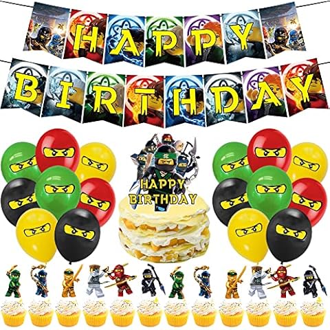 BESTZY Ninjago Birthday Decorations Balloons Ninjago Theme Decoration Balloons Happy Birthday Banner Cakes Topper Kids Birthday Decoration Party Supplies Cover