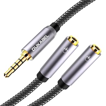 Long Headphone Splitter, 4-Pole 2-Way TRRS 3.5mm Y Cable - 4ft / 1.2m