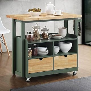 PHI VILLA Kitchen Island Cart on Wheels - Butcher Block Island Table for...