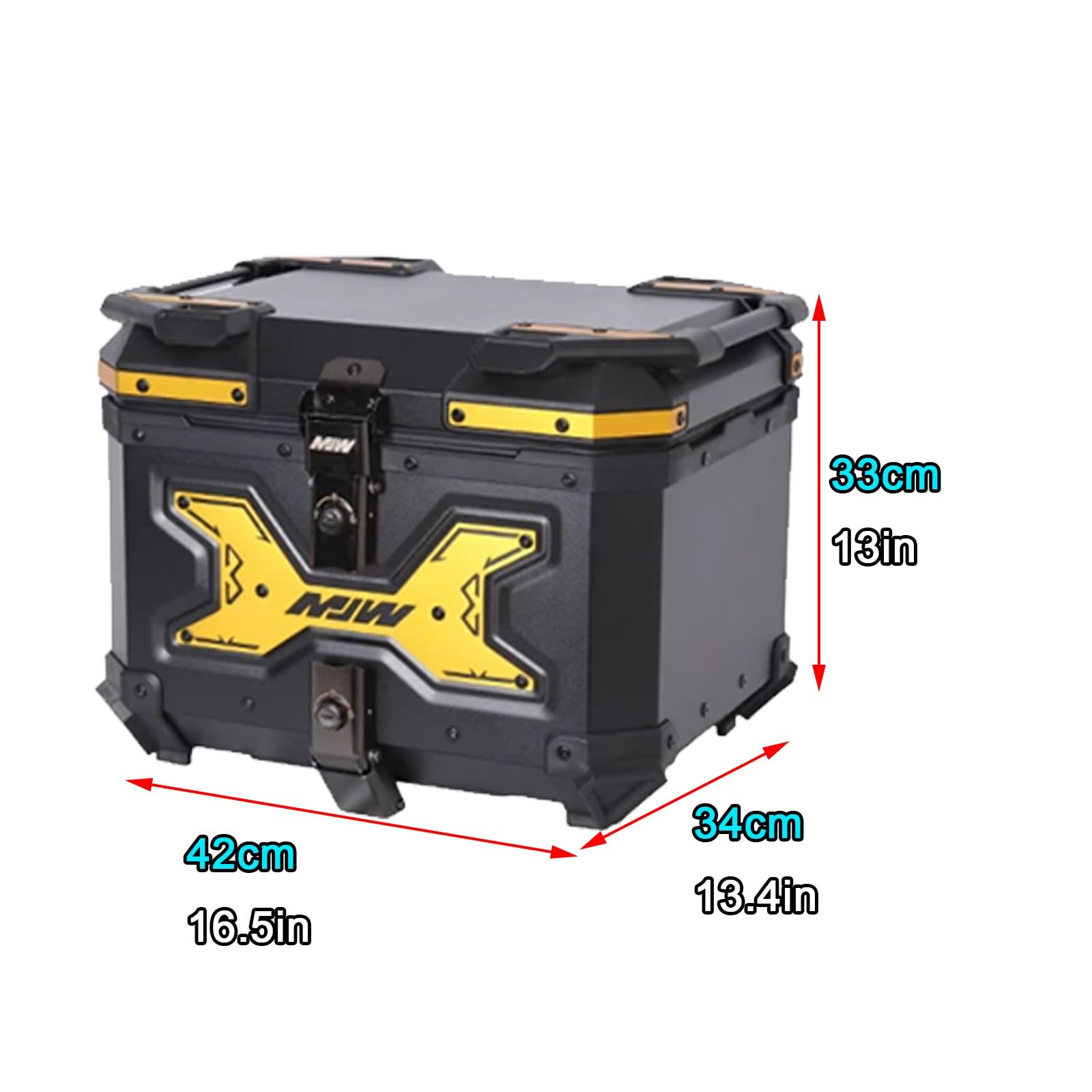Szybko Demontowalny Kufer Motocyklowy Wykonany ze Stopu Aluminium Duża Pojemność 45L Wodoodporny Schowek Tylny do Skutera, na Codzienne Dojazdy Wycieczki Przechowywanie Kasku(Black and gold)