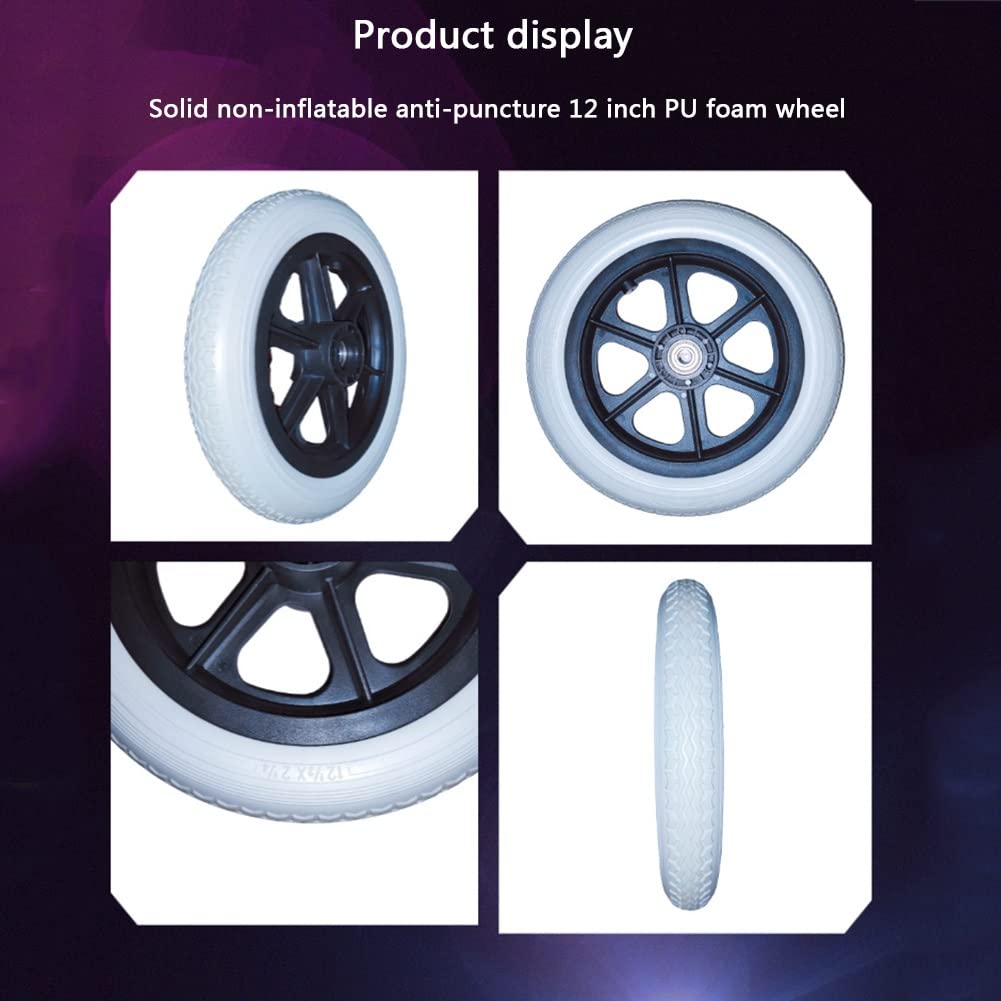 Rueda Universal para Silla de Ruedas de 29,5cm, Rueda de Repuesto para Silla de Ruedas Manual, Accesorios Sólidos para Sillas de Ruedas de PU, 12 1/2 X2 1/4, Rodamiento: 12 mm, 2 Piezas
