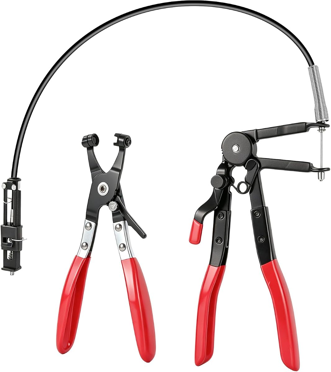 Juego de 2 alicates de abrazadera de manguera, la herramienta de abrazadera de manguera incluye alicate de abrazadera de manguera flexible de largo alcance y alicates de abrazadera de resorte, juego de extractor de abrazadera de manguera de automóvil para mangueras de agua de aceite combustible del calentador del radiador del refrigerante automotriz
