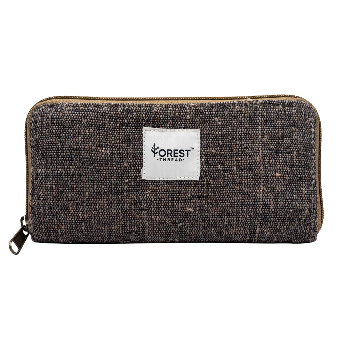 Natural Fabric Zip Around Wallet for Women & Men | Long Continental Travel Clutch Purse with 8 Card Slots & Zipper Coin Pocket | Natural Fabric Accordion Wallet (Dark Grey)-image-31