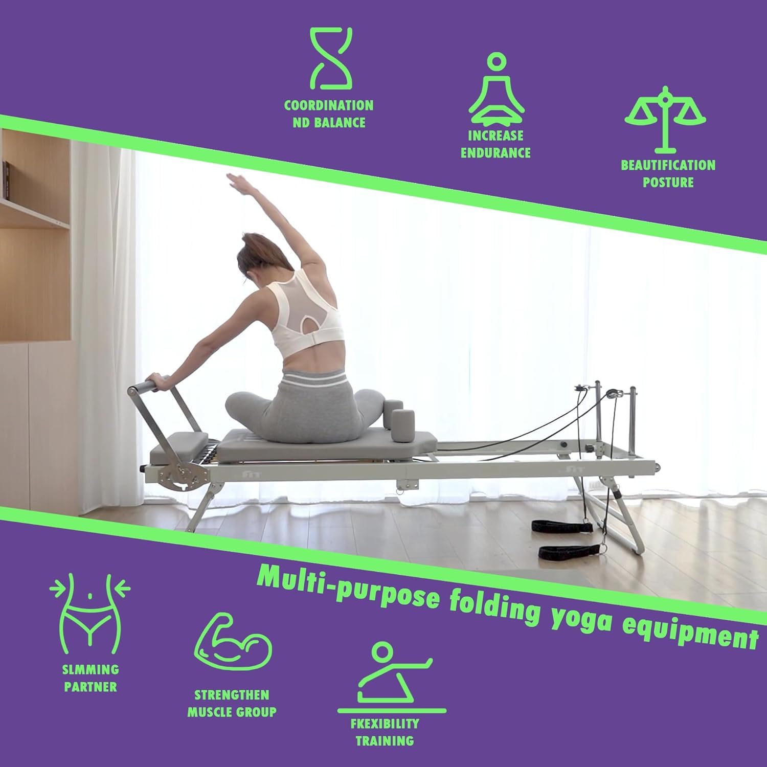 Składana maszyna do pilates reformer przenośny sprzęt gimnastyczny do treningu jogi w domu