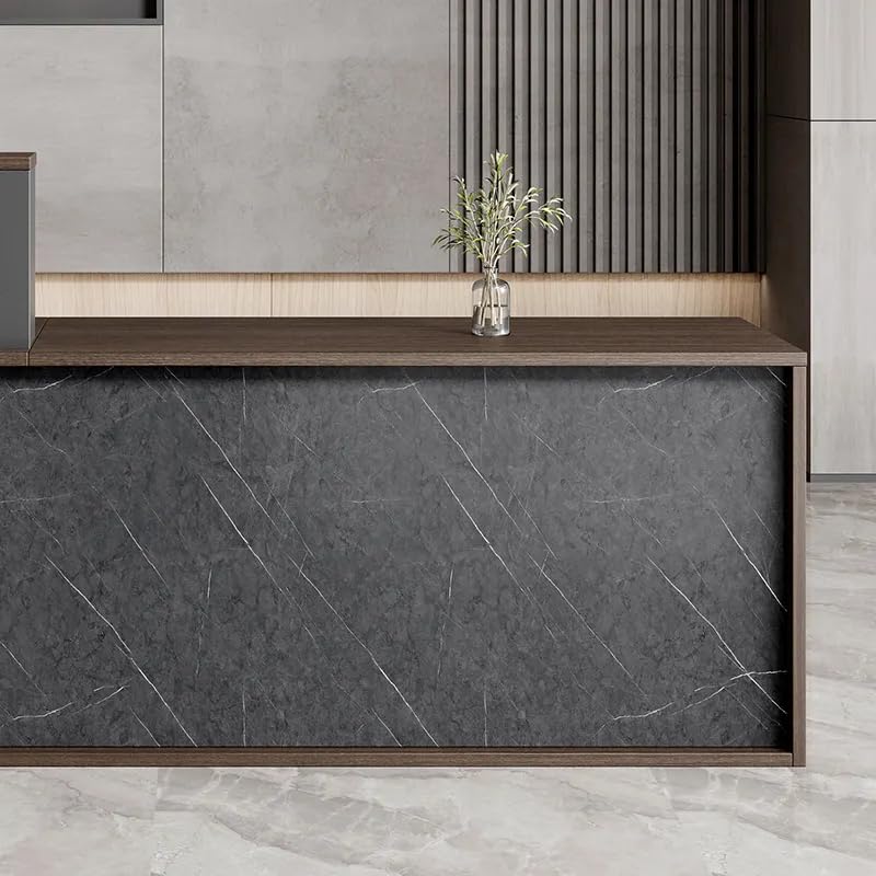 Image of Modern Reception Desk for Office, Luxury Wooden Reception Counter with Marble Finish, Front Table for Workspace, Lobbies, Salons, Hotels, clinics, Schools - (RCT-82 LPB L8W2)