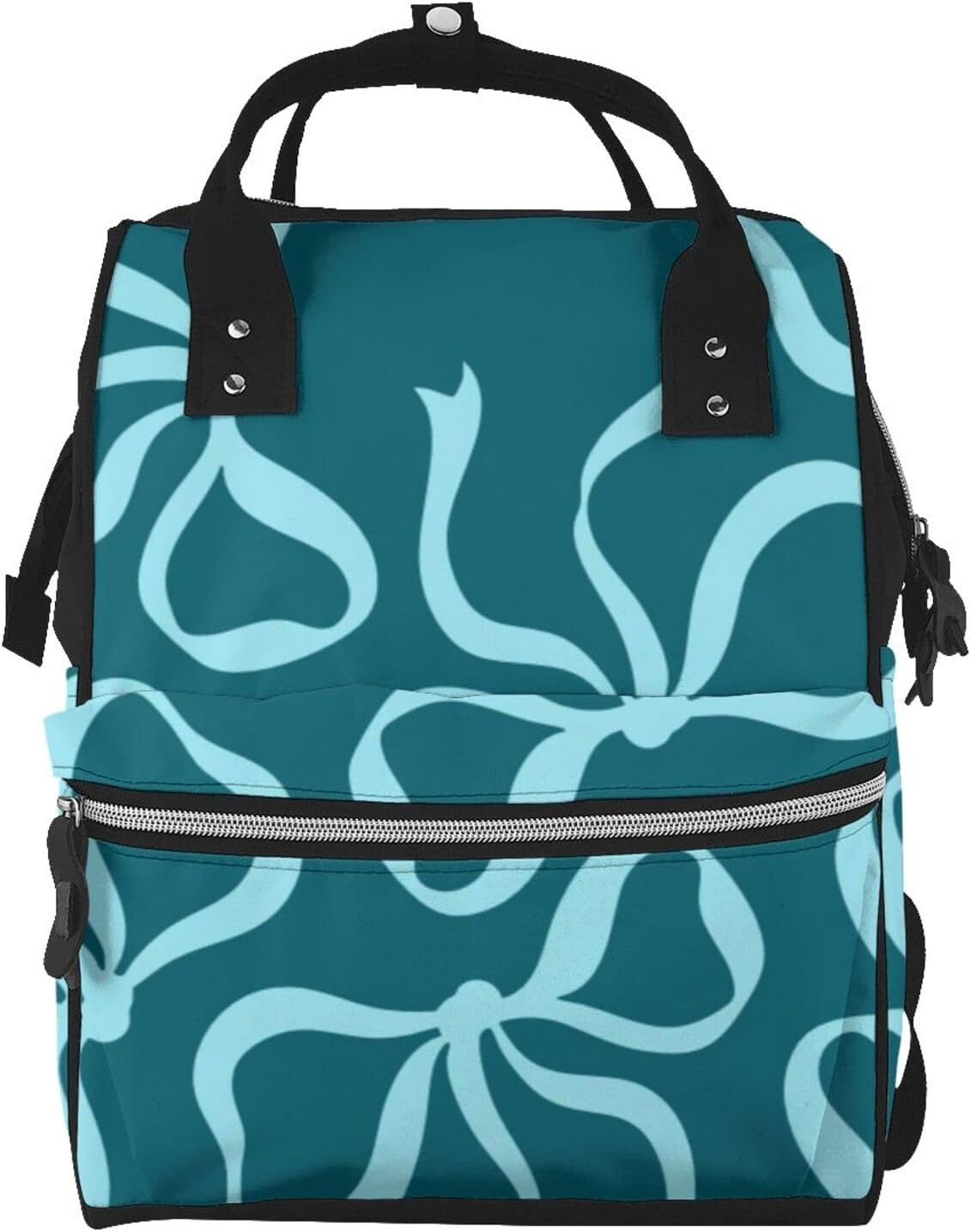 Teal Bow Diaper Bag Backpack for Women, Large Capacity Waterproof Travel Bag with Stroller Straps