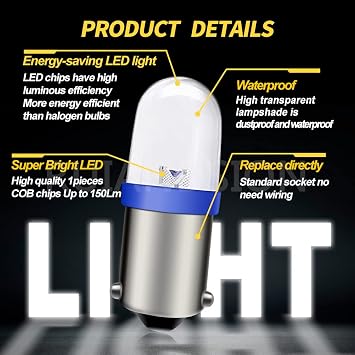Ruiandsion 2pcs BA9S LED Bulbs Blue 12V 1895 1891 53 57 LED Bulb 47830 64111 3893 LED Light Bulbs for Car Interior Dome Map License Plate Glove Box Lights