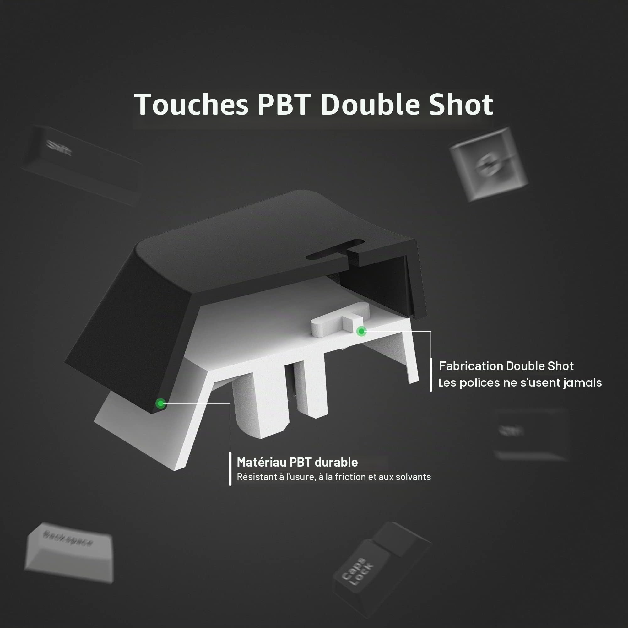 Lot de 168 touches en PBT Double Shot personnalisées, blanc sur noir, clavier mécanique avec profils Cherry pour commutateurs Cherry Gateron MX