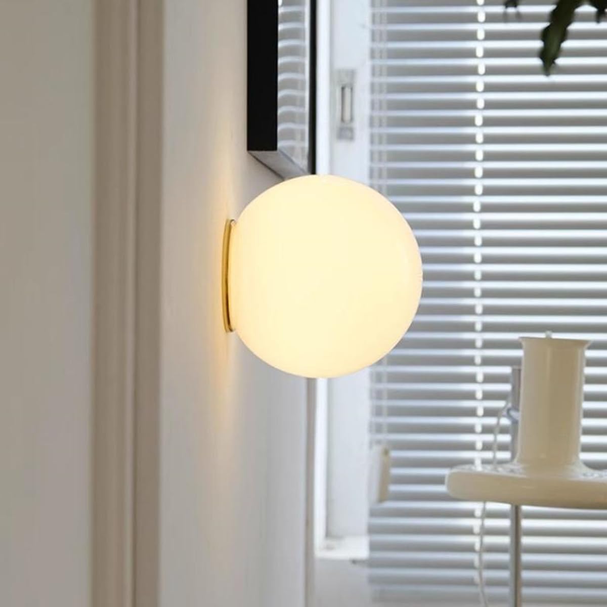 LIGINOK Modern Frosted White Ball Wall Lamp Glass Shade 12 cm Retro 5 W Light for Living Room, Bedroom, Hallway, Bathroom
