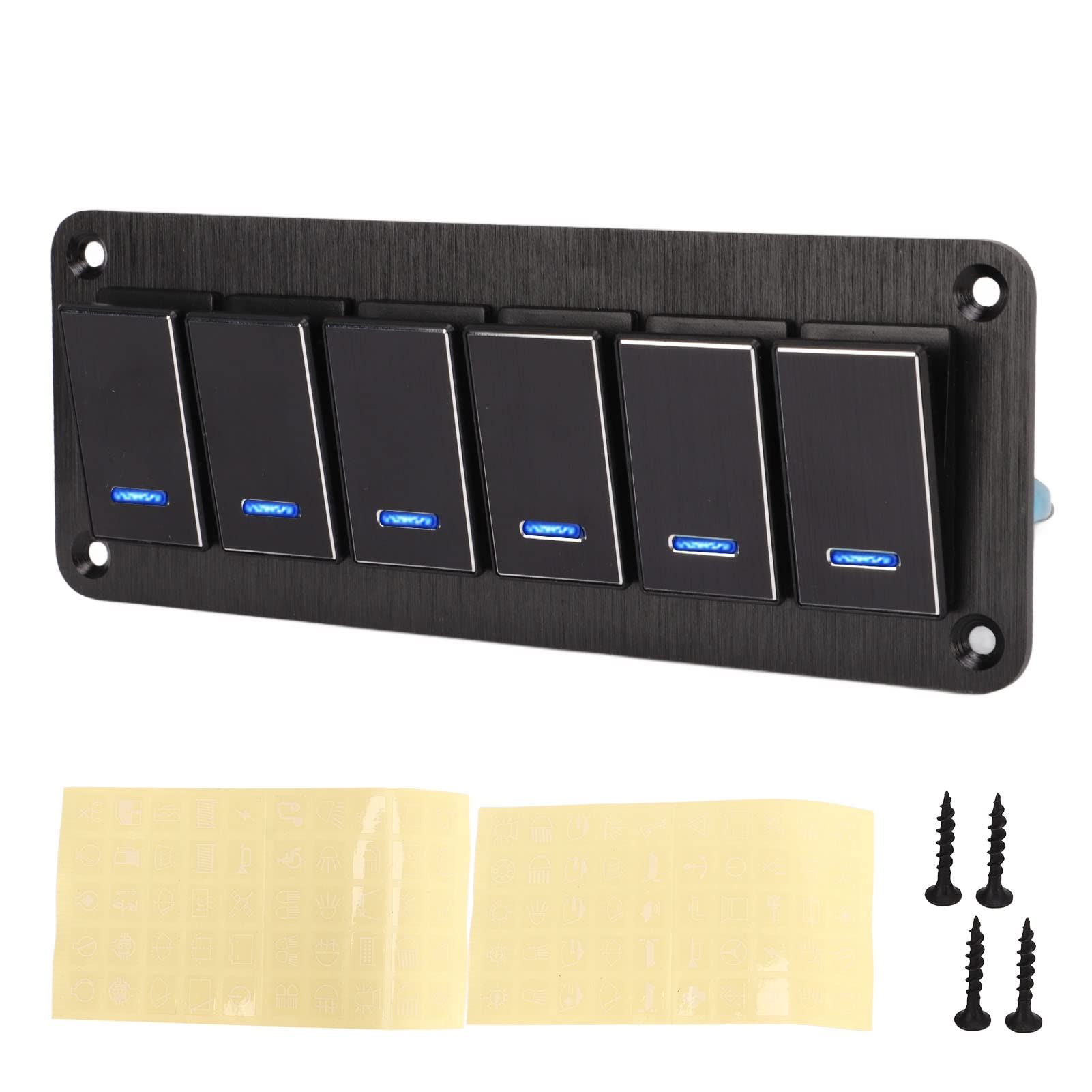 6 Gang Aluminum Toggle Switch Panel, Aluminium Alloy 6 Gang Marine Rocker Switch Panel 6 Gang Rocker Switch Panel with Accessories for RV Yacht Car