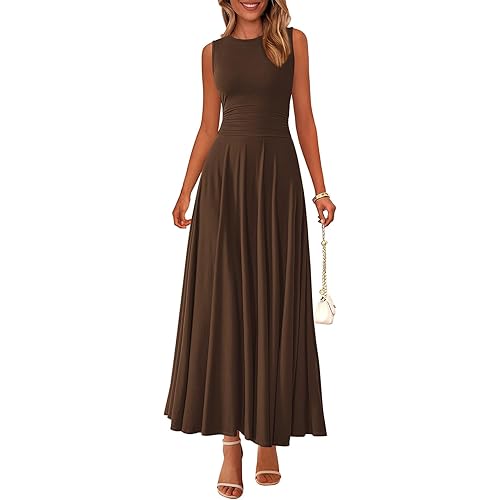 PRETTYGARDEN Womens Spring Dresses 2026 Casual Sleeveless Crewneck Aline Maxi Dress Stretch Tank Flowy Long Dresses