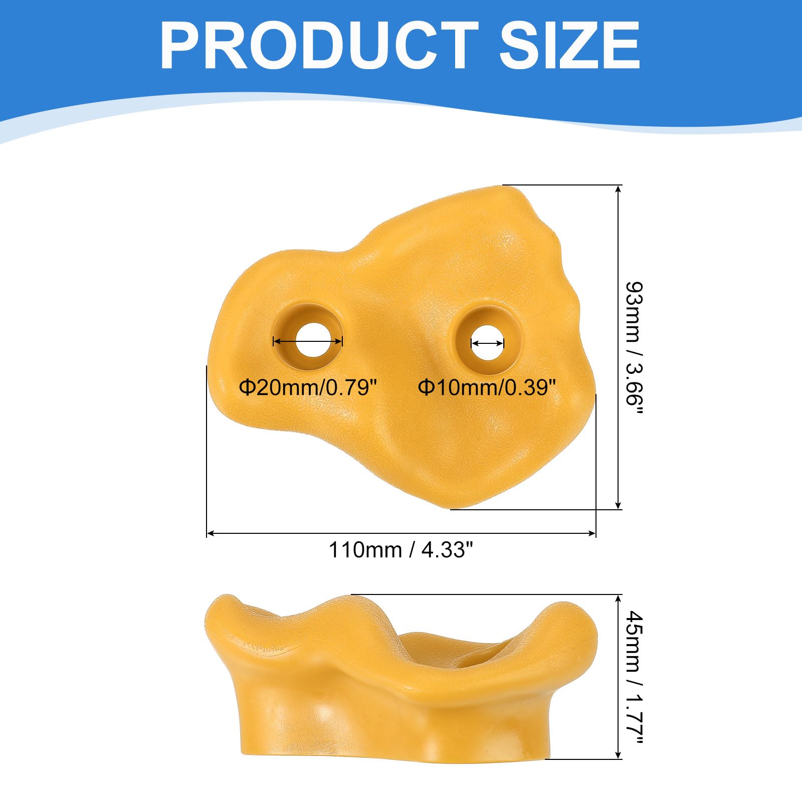 PATIKIL Rock Climbing Holds, 10 Pcs Large Climbing Rock Wall Grips Play Set Climber Attachments with Double Hole for Playground Accessory Indoor Outdoor Tree Training, Yellow-A