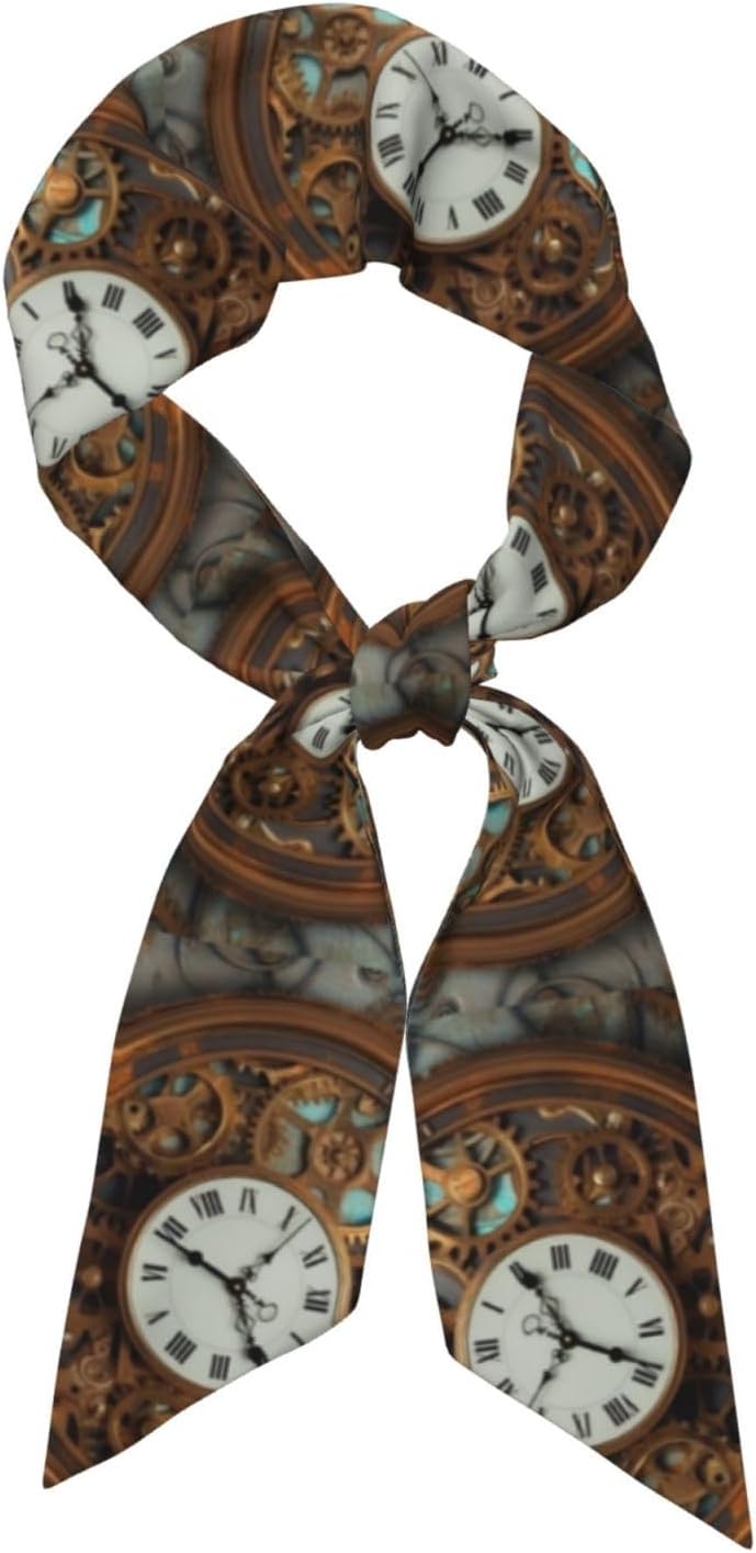 Rusty Steampunk Clock Purse Scarf For Bags Silk Like Head Scarf Satin Hair Neck Scarves Bag Scarf Fashion Accessories For Women Gift
